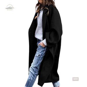 Oversized Wool Pea Coat Classic Notch Lapel Loose Fit Winter Overcoat